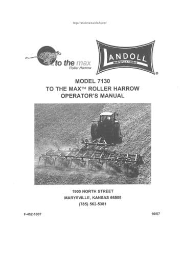 Landoll Roller Harrow Model 7130 - to the Max - Operators Manual