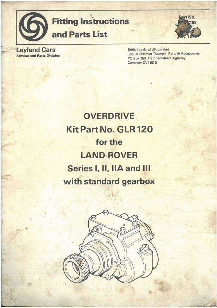 Landrover Overdrive Kit for GLR120 Series I II IIA &amp; III Std Gearbox ...