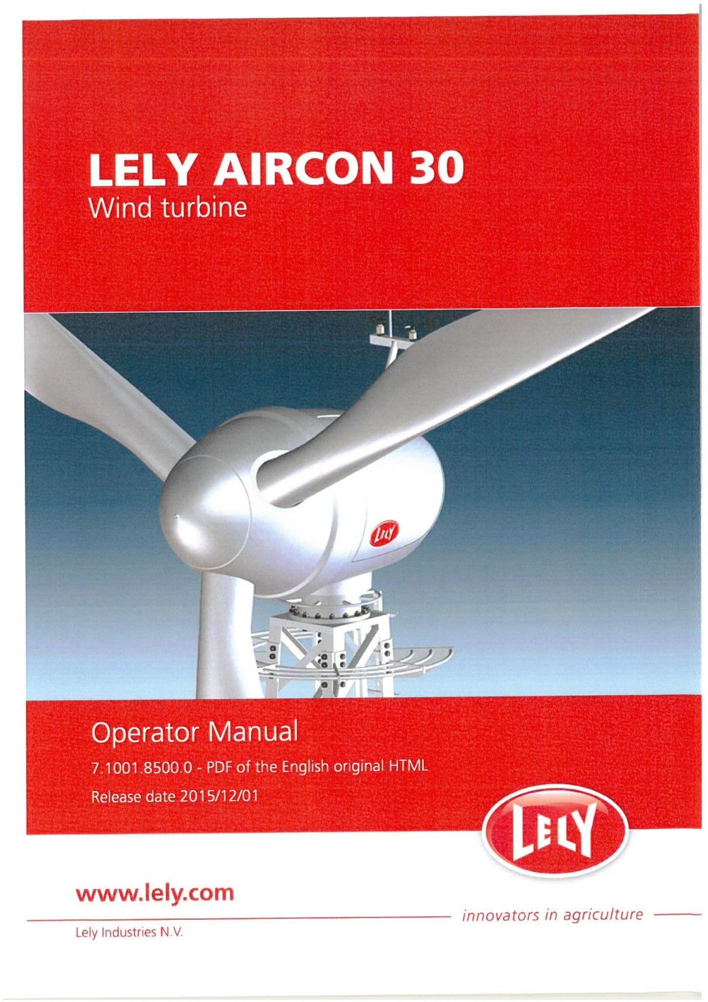 Lely Aircon 30 Wind Turbine Operators Manual