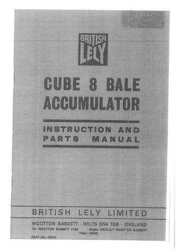 Lely Cube 8 Accumulator Operators Manual and Parts List