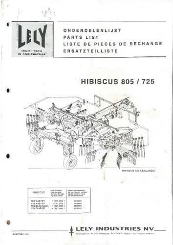 Lely Rake Hibiscus 725 & 805 Master SA Classic Parts Manual