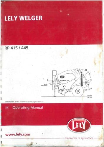 Lely Welger Round Baler RP415 RP445 Operators Manual - RP 415 445