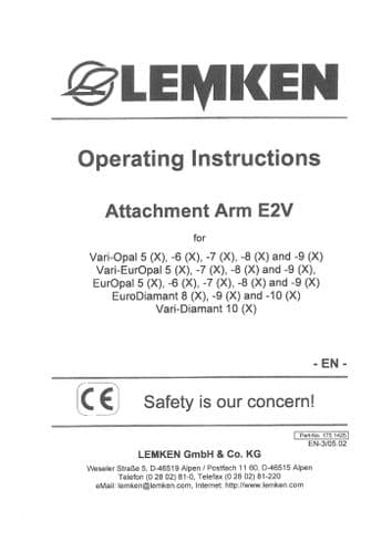 Lemken Cari-Opal 5 6 7 8 9, Vari-EurOpal 5 7 8 9, EurOpal 5 6 7 8 9, EuroDiamant Operators Manual