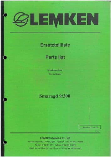 Lemken Disc Cultivators Smaragd 9/300 PartsManual