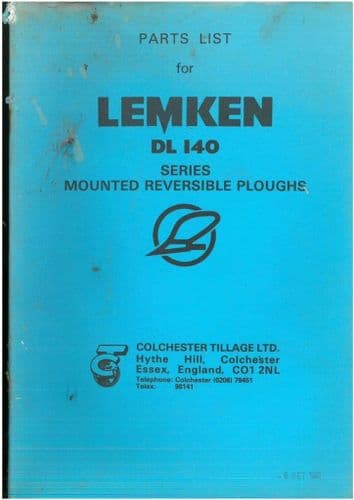 Lemken Mounted Reversible Plough DL140 Parts Manual - DL 140
