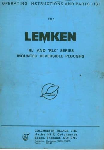 Lemken Mounted Reversible Ploughs RL & RLC Series Operators Manual with Parts List