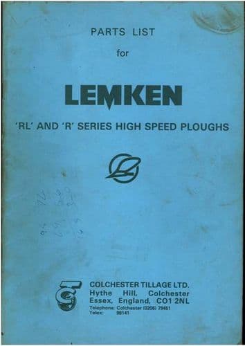 Lemken Plough RL and R Series High Speed Plough Parts Manual