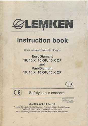 Lemken Semi Mounted Reversible Ploughs 10, 10X, 10 OF, 10 XOF EuroDiamant and Vari-Diamant Operators Manual