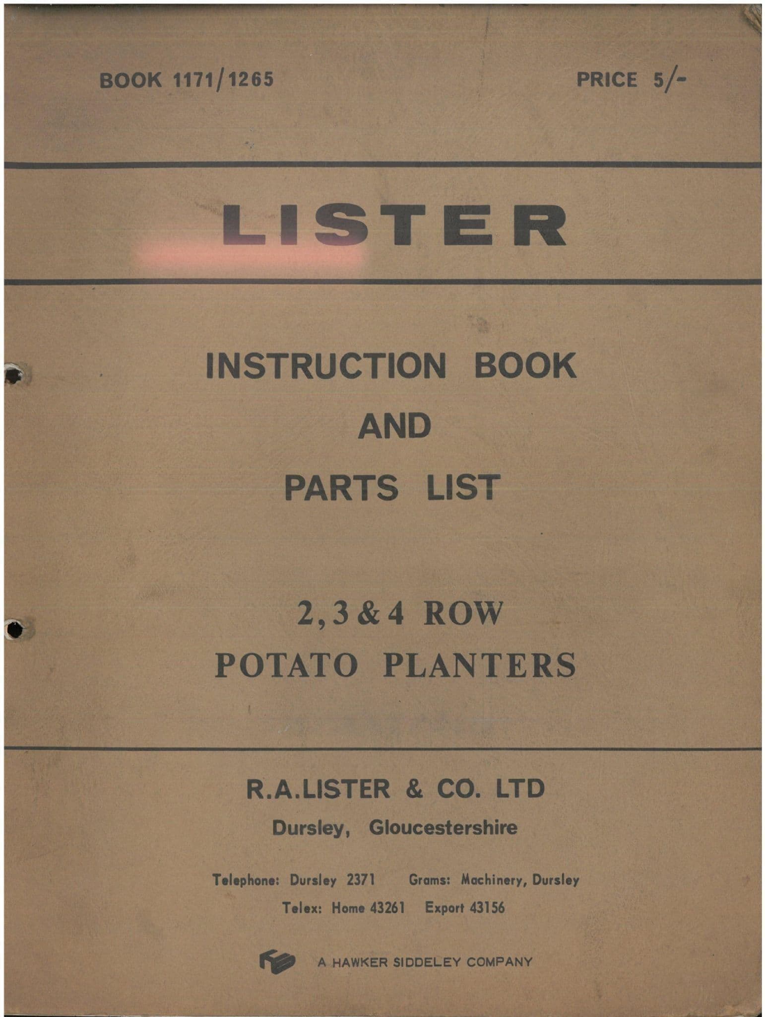 Lister 2, 3 & 4 Row Potato Planter Operators and Parts Manual