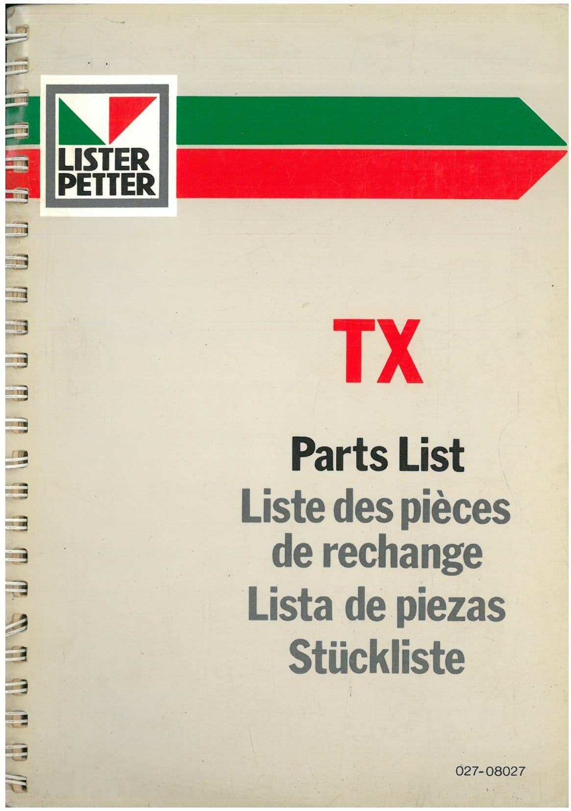 Lister Petter Engine TX2 & TX3 Parts Manual