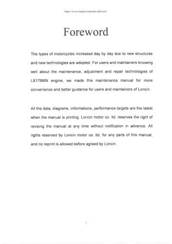 Loncin Engine YF300 Operators Manual