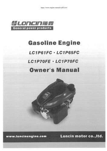 Loncin Gasoline Engine LC1P61FC LC1P65FC LC1P70FE LC1P70FC Operators Manual