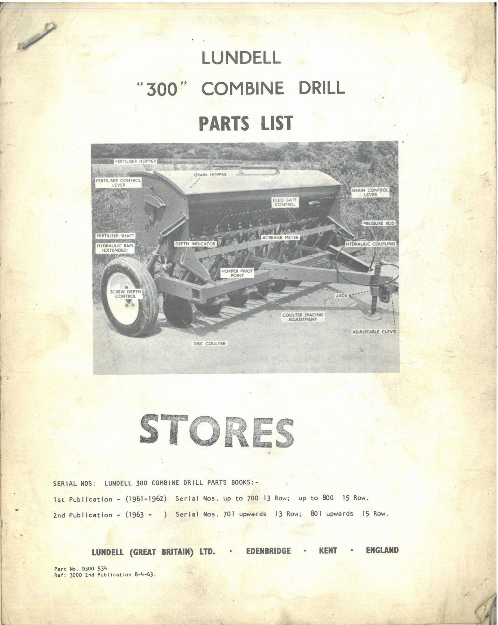 Lundell Combine Drill 300 Parts Manual
