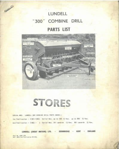 Lundell Combine Drill 300 Parts Manual