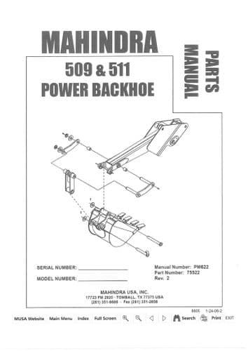 Mahindra Power Backhoe 509 & 511 Parts Manual