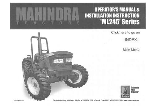 Mahindra Tractor ML245 Operators Manual