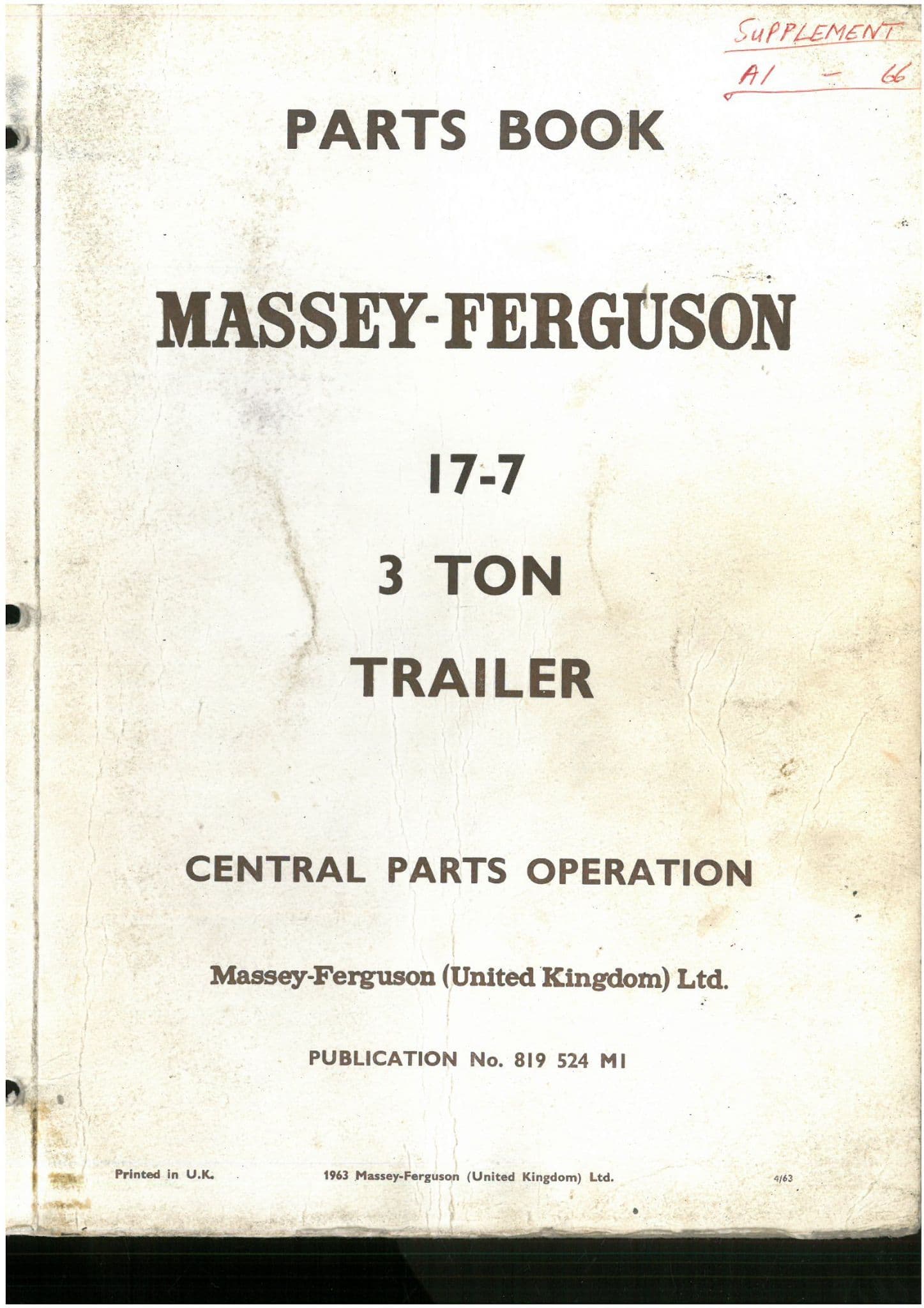 Massey Ferguson 17-7 Trailer 3 Ton Parts Manual