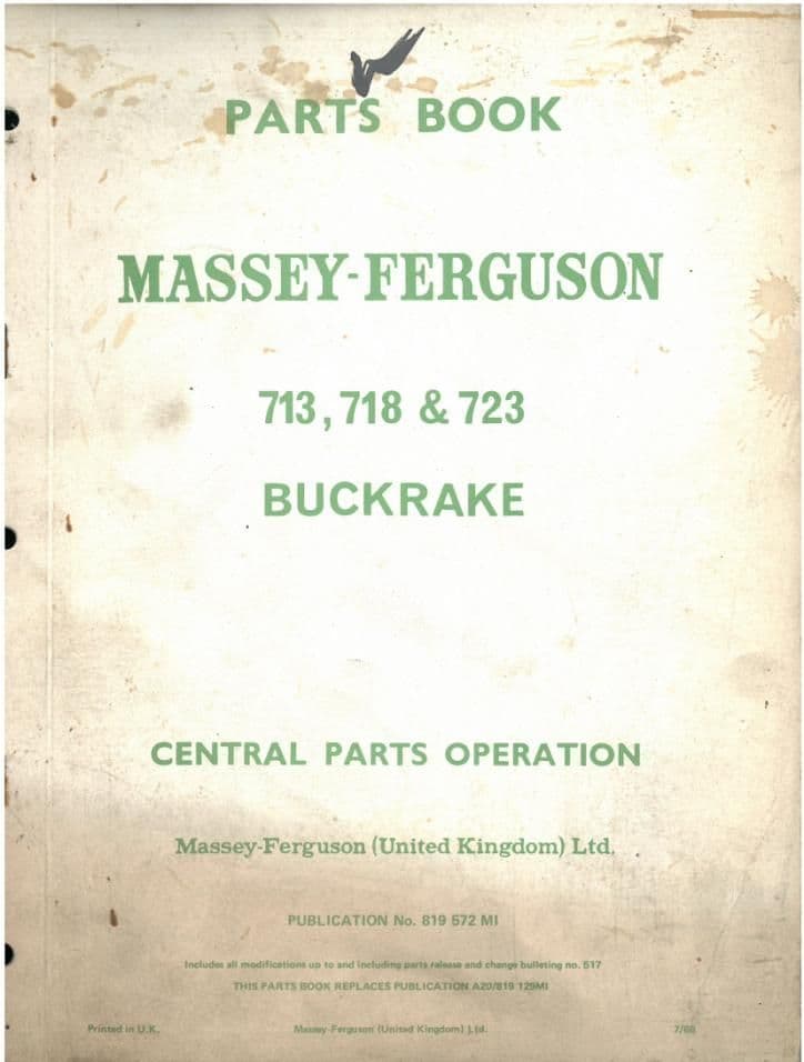Massey Ferguson 713 718 723 Buckrake Parts Manual - MF MF713 MF718 MF723