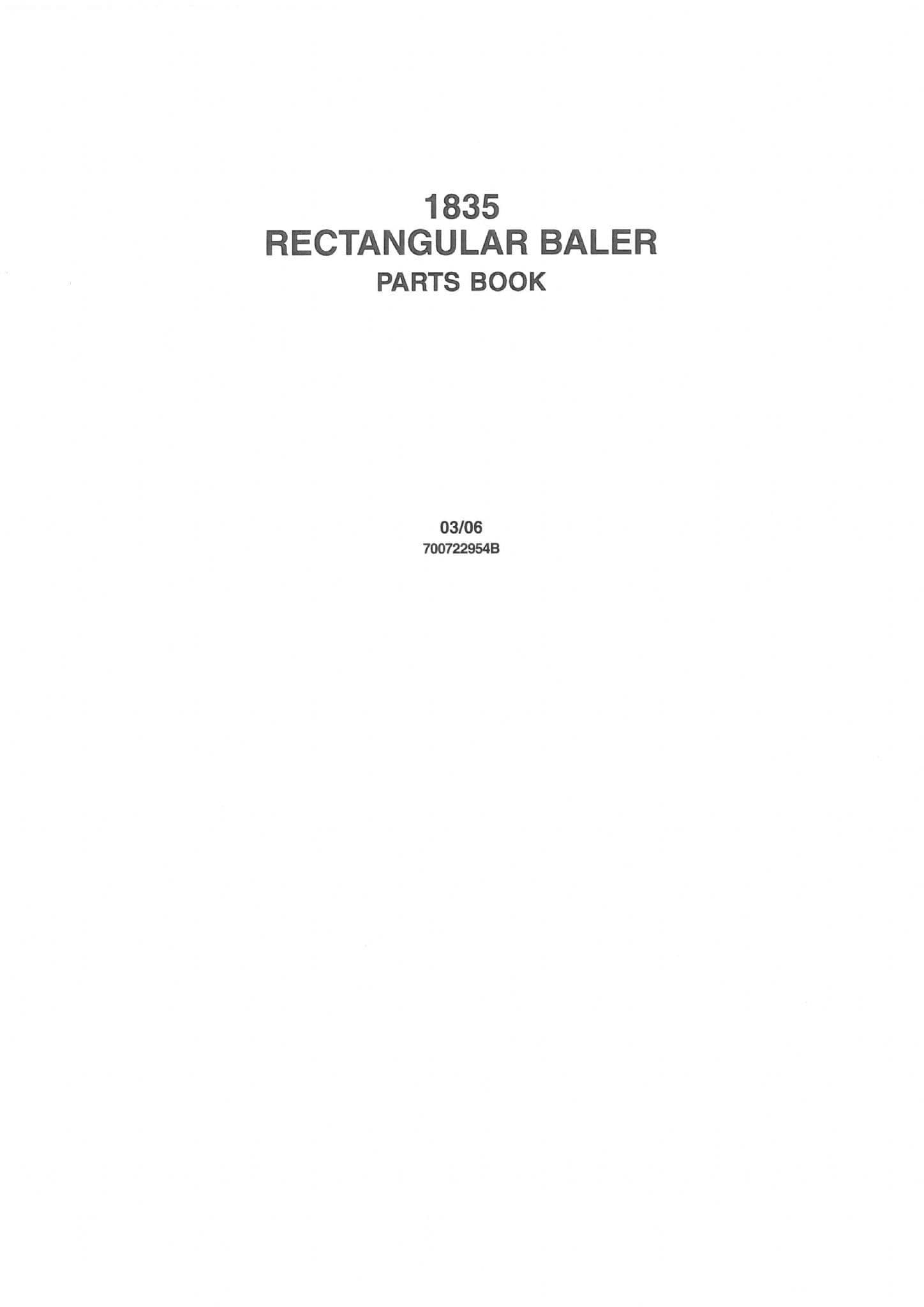 Massey Ferguson Agco Retangular Baler MF1835 Parts Manual