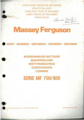 Massey Ferguson Combine MF700 MF800 Parts Manual
