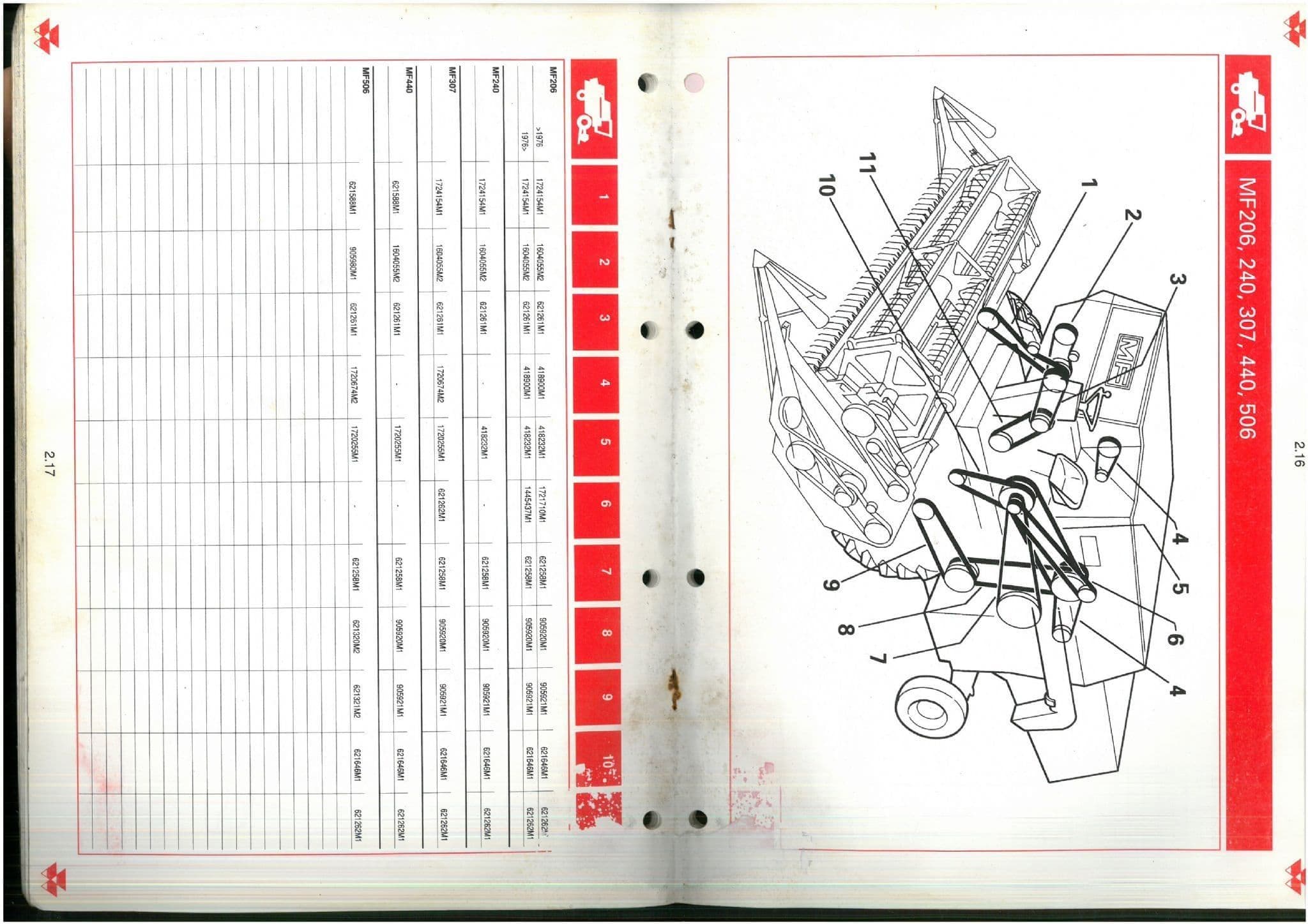 Massey Ferguson Combine Quick Reference Wearing Parts Manual