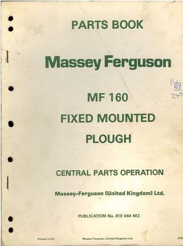 Massey Ferguson Fixed Mounted Plough MF160 Parts Manual MF 160
