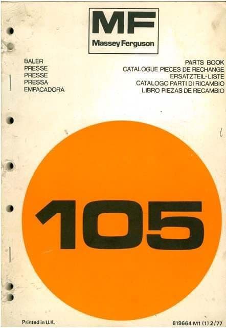 Massey Ferguson MF105 Baler Parts Manual - MF 105