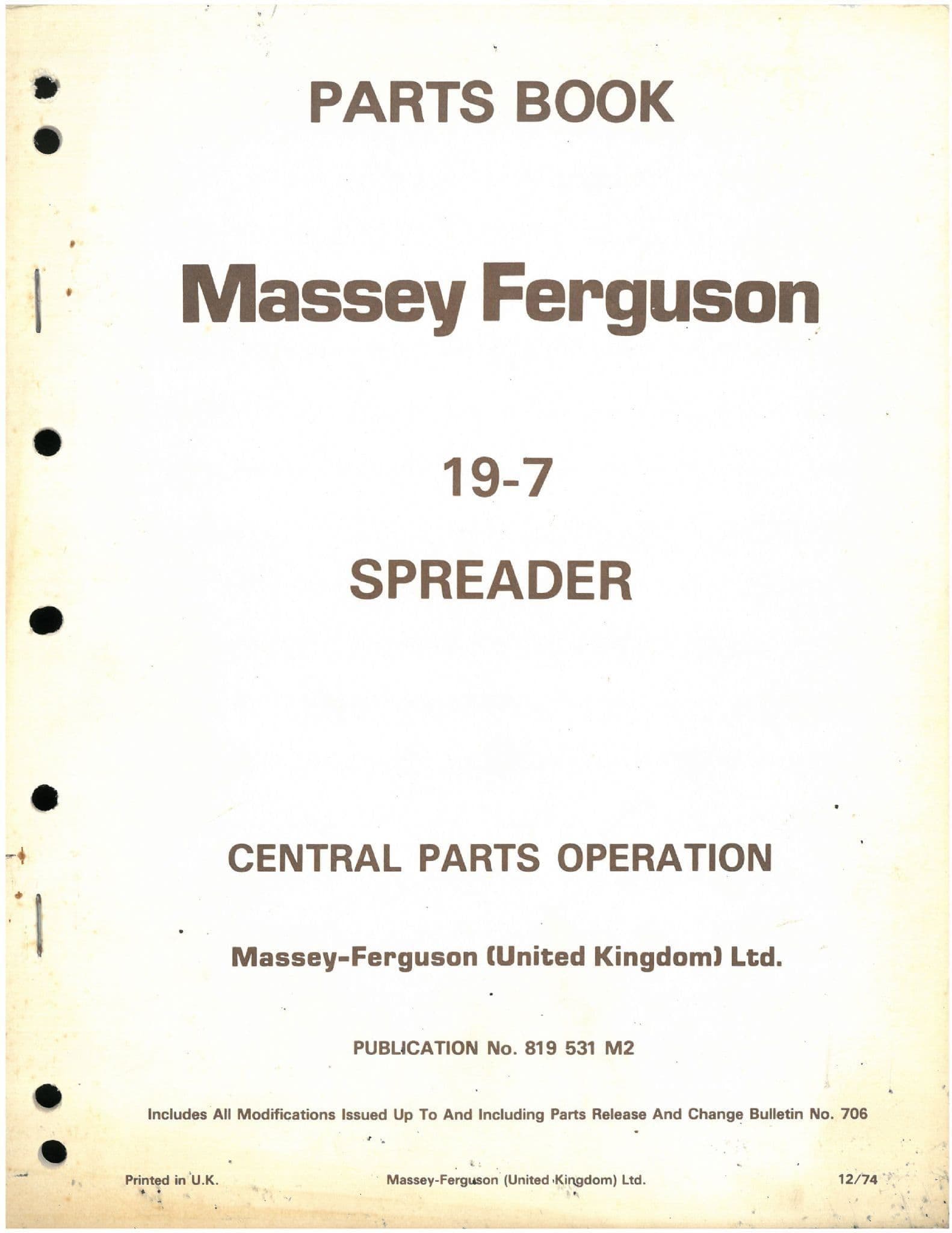 Mf 19 Math Massey Ferguson MF19-7 MF19 Manure Spreader Parts Manual - MF 19