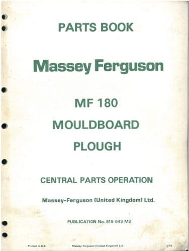 Massey Ferguson Mouldboard Plough MF180 Parts Manual - MF 180