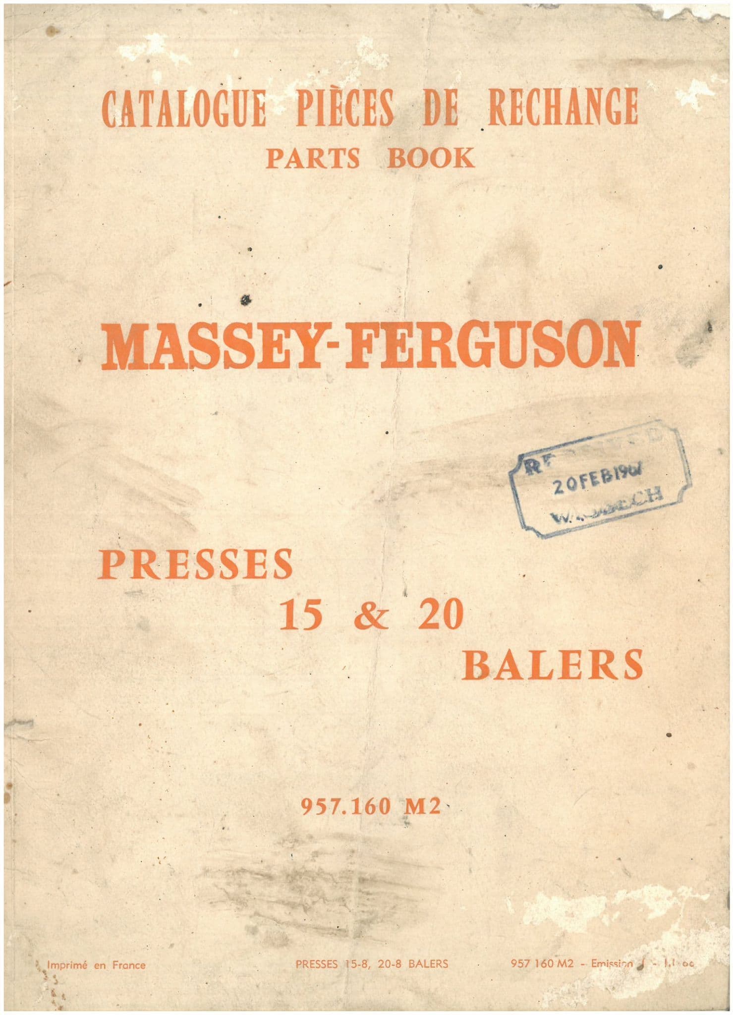 Massey Ferguson Parts Manual Presses 15 and 20 Balers