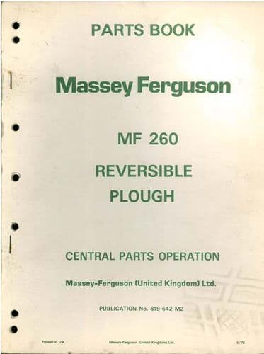 Massey Ferguson Reversible Plough MF260 Parts Manual