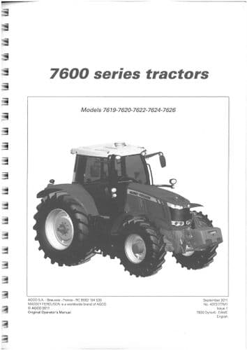 Massey Ferguson Tractor 7619 7620 7622 7624 7626 Operators Manual