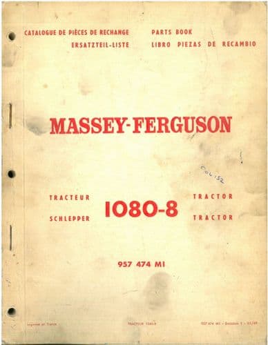 Massey Ferguson Tractor MF 1080-8 Parts Manual - MF1080-8