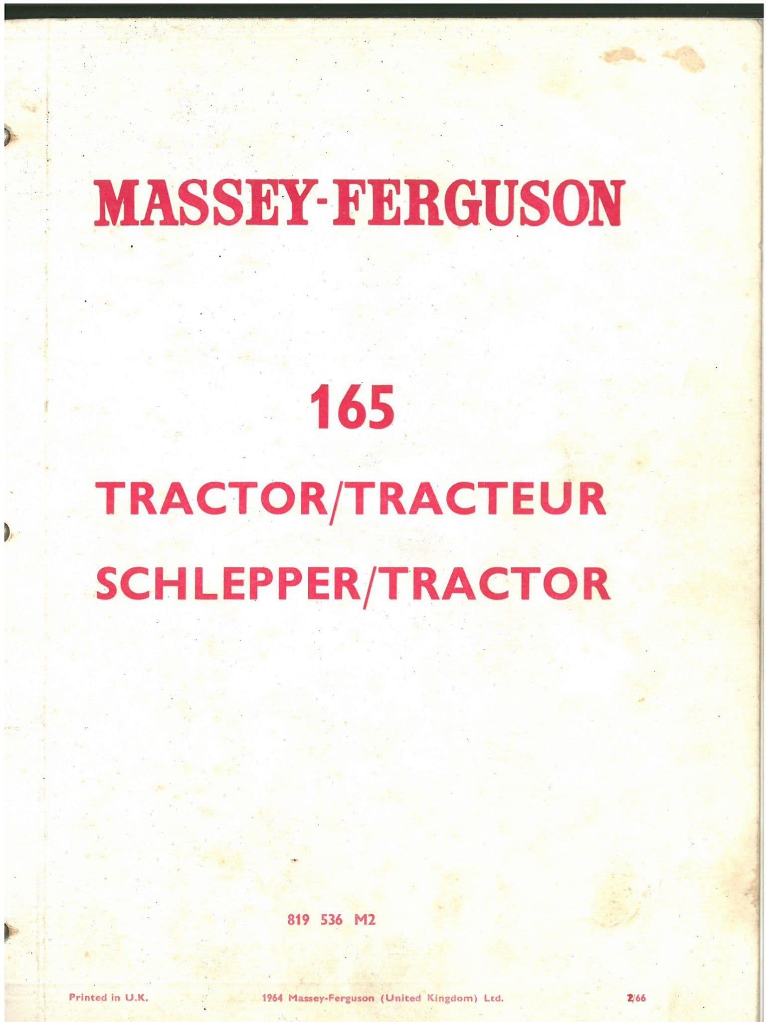 Massey Ferguson Tractor MF165 Parts Manual - MF 165