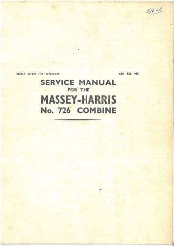 Massey Harris 726 Combine Service Manual