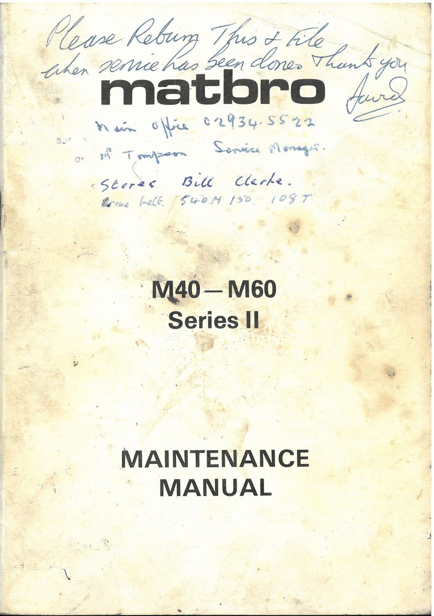Matbro Forklift Truck M40 M60 Series II Maintenance Manual