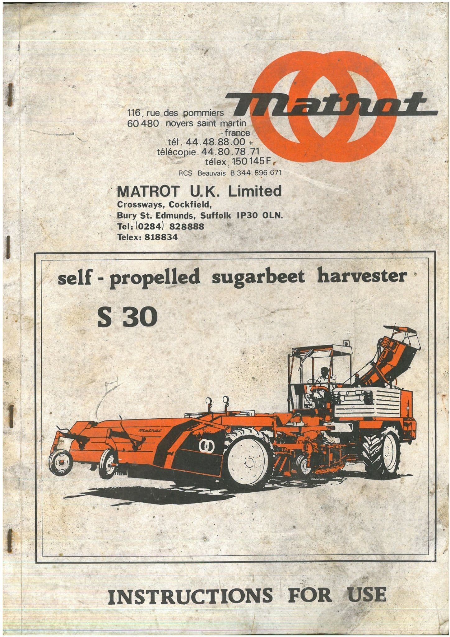 Matrot Self Propelled Sugar Beet Harvester S30 Operators Manual