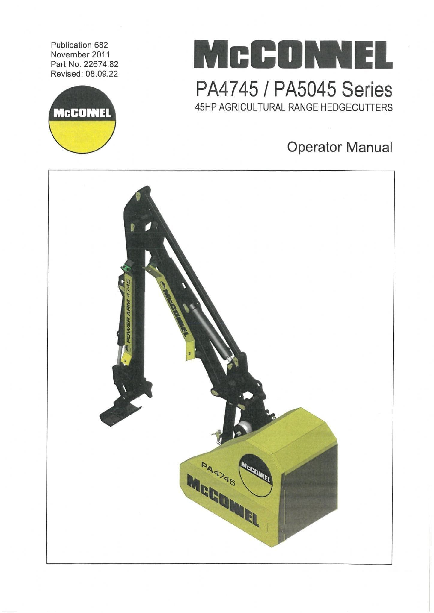 Mcconnel Agricultural Hedgecutter PA4745 PA5045 Operators Manual
