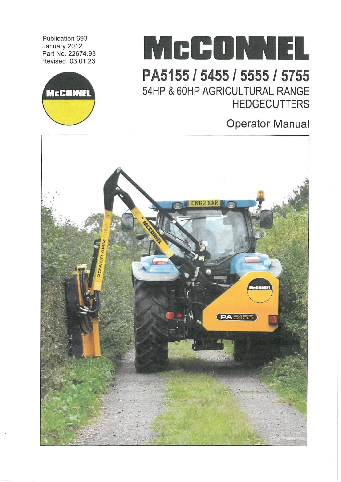Mcconnel Agricultural Hedgecutter PA5155 5455 5555 5755 Operators Manual