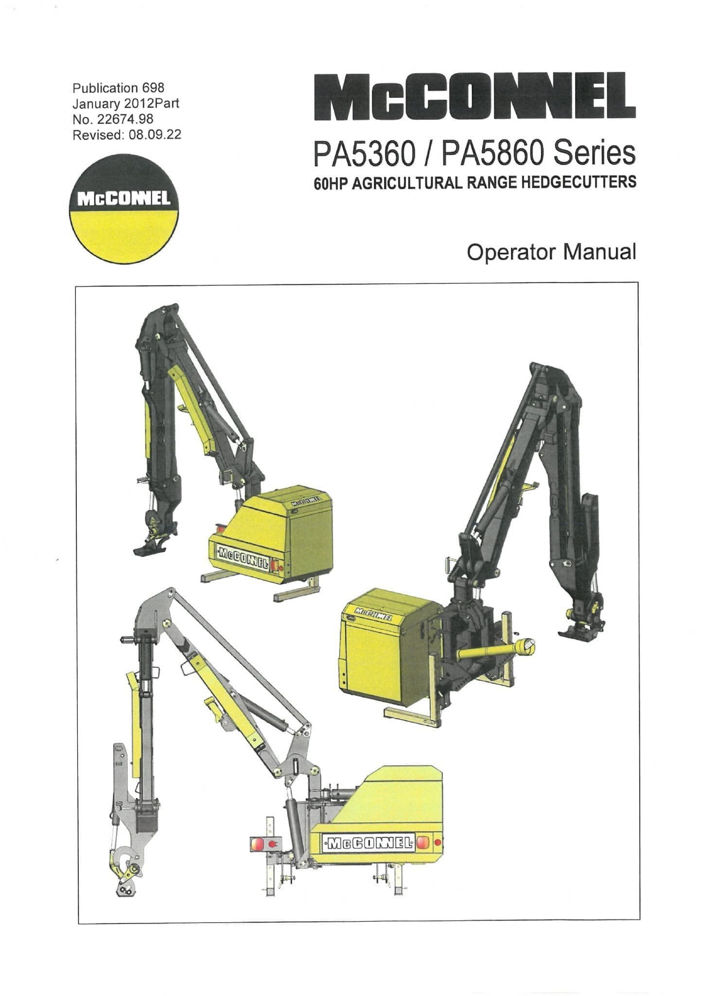 Mcconnel Agricultural Hedgecutter PA5360 PA5860 Operators Manual