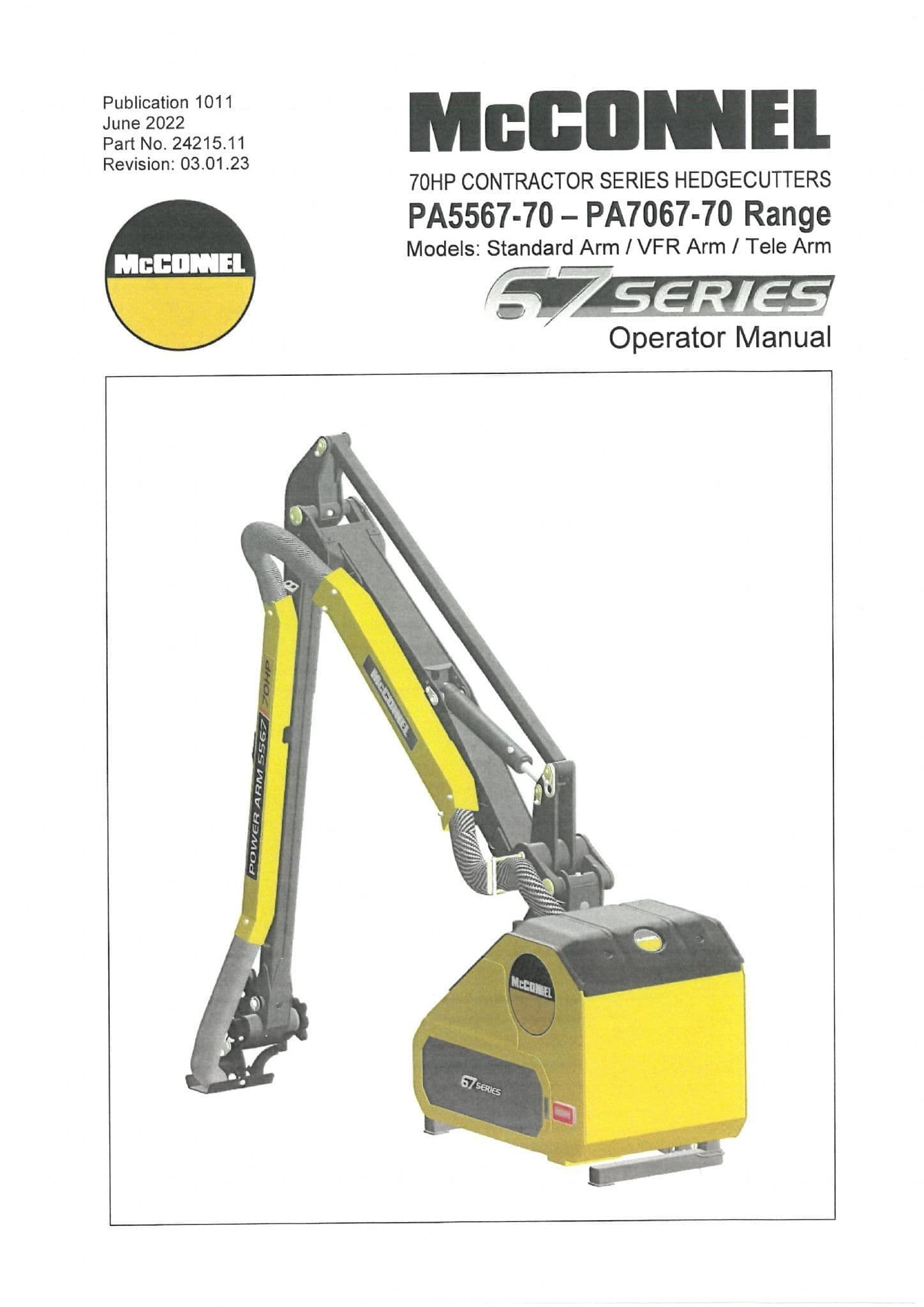 Mcconnel Agricultural Hedgecutter PA5567-70 PA6067-70 PA6567-70 PA7067-70 Operators Manual