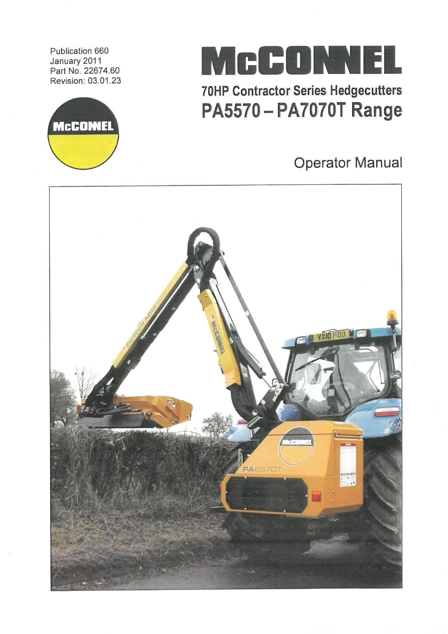 Mcconnel Agricultural Hedgecutter PA5570 PA6070 PA7070T Operators Manual