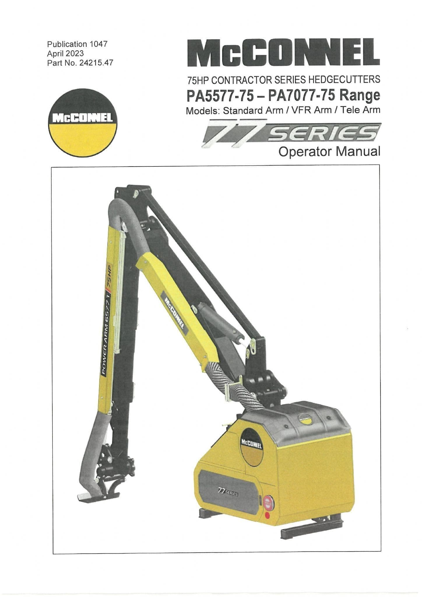 Mcconnel Contractor Hedgecutters PA5577-75 PA6077-75 PA6577-75 PA7077-75 Operators Manual