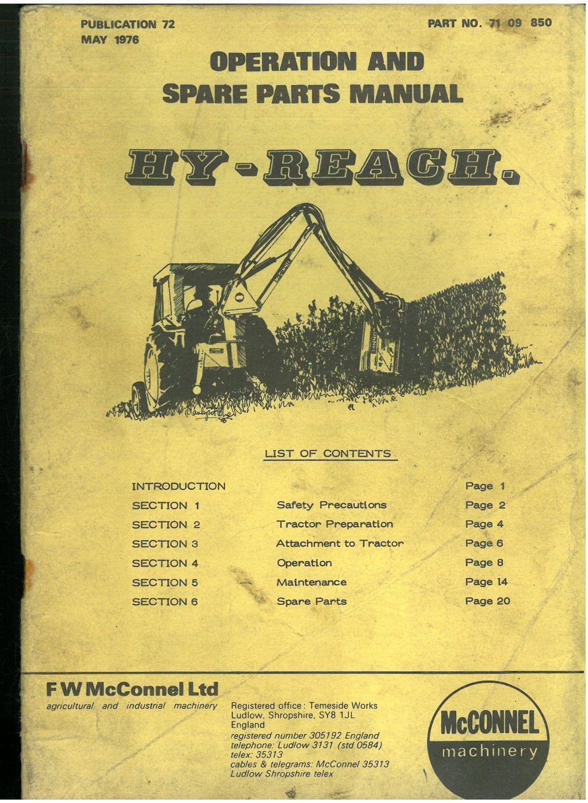 McConnel Hedgetrimmer HyReach Operators Manual with Parts Manual 1