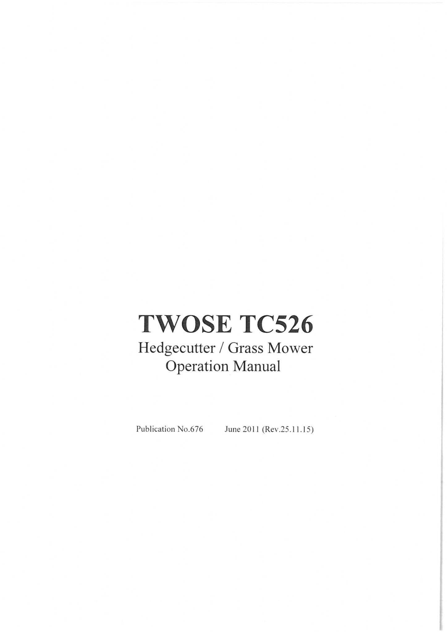 McConnel Twose Hedgecutter Grass Mower TC526 Operators Manual