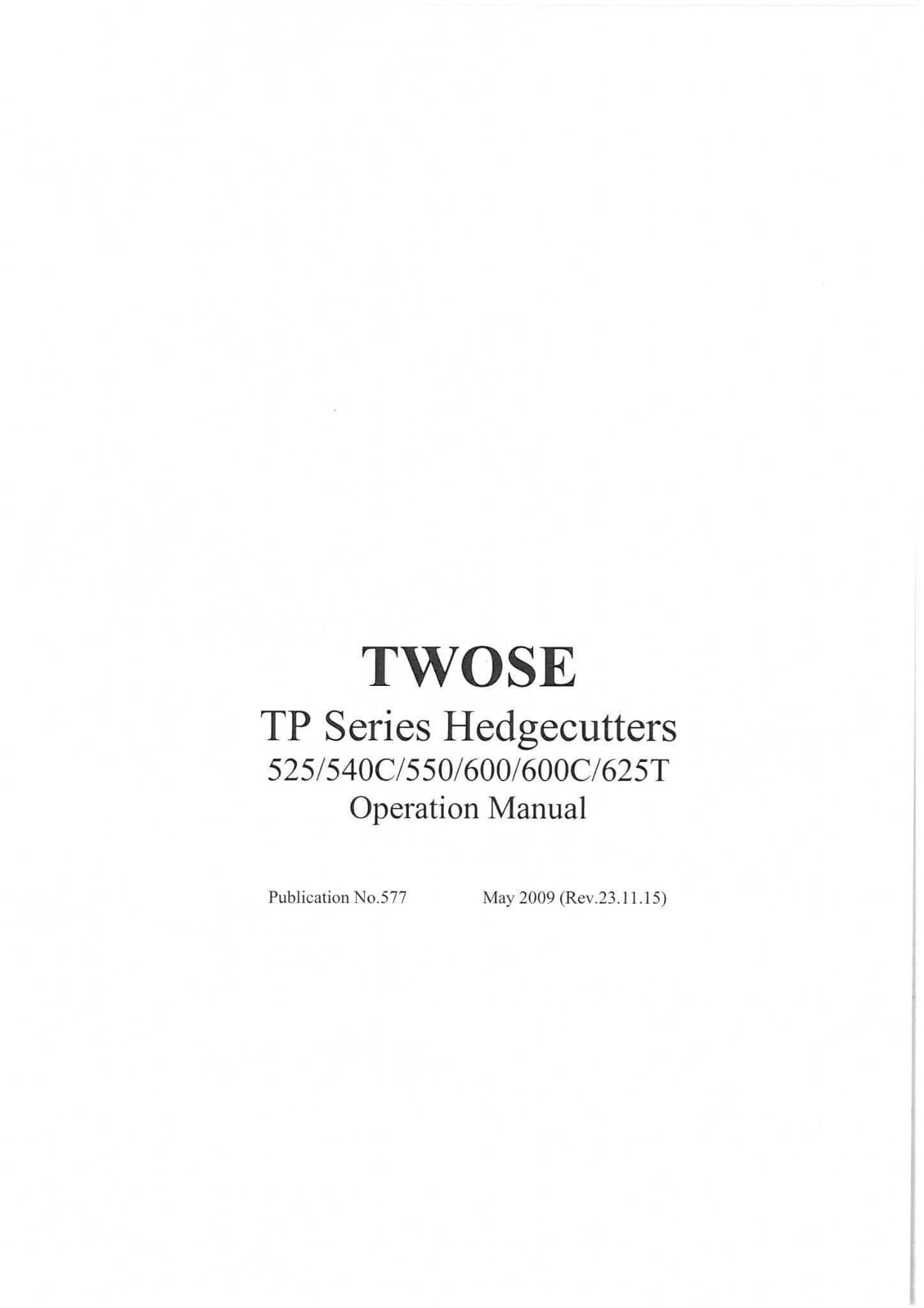 McConnel Twose TP Series Hedgecutters 525 540C 550 600 600C 625T Operators Manual