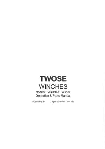 Mcconnel Twose Winches TW4050 & TW6550 Operators Manual and Spare Parts List