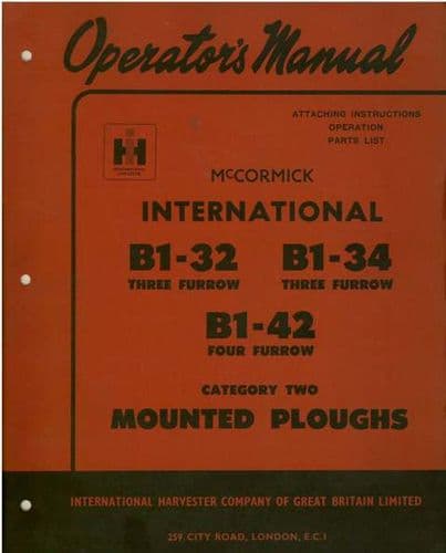 McCormick International B1-32 B1-34 B1-42 Category Two Plough Operators Manual with Parts List