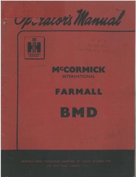 McCormick International Farmall Tractor BMD Operators Manual