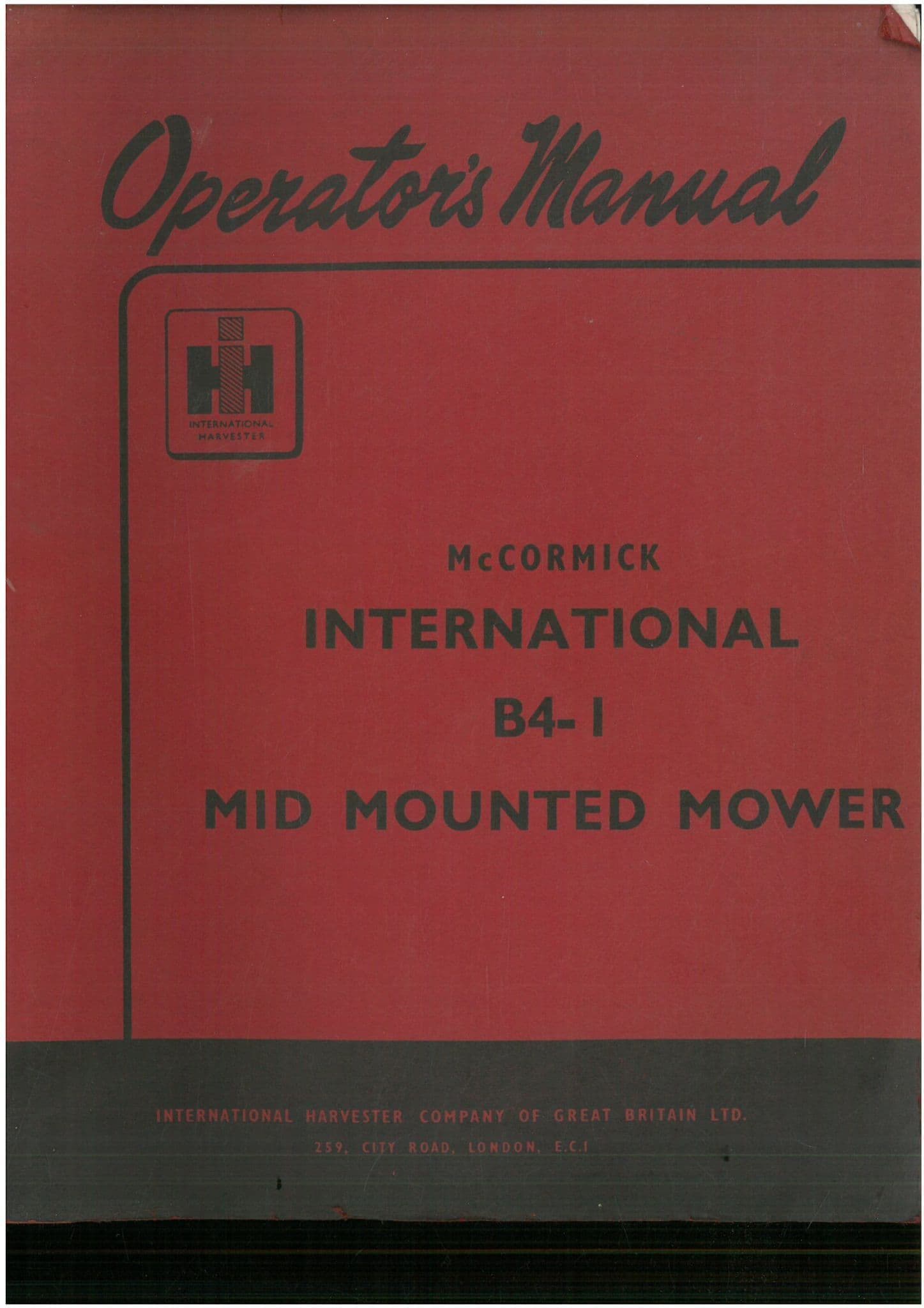 McCormick International Mid Mounted Mower B4-1 Operators Manual
